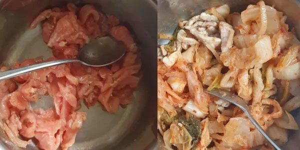 돼지고기 김치찌개 잡내 제거하기 : 볶기